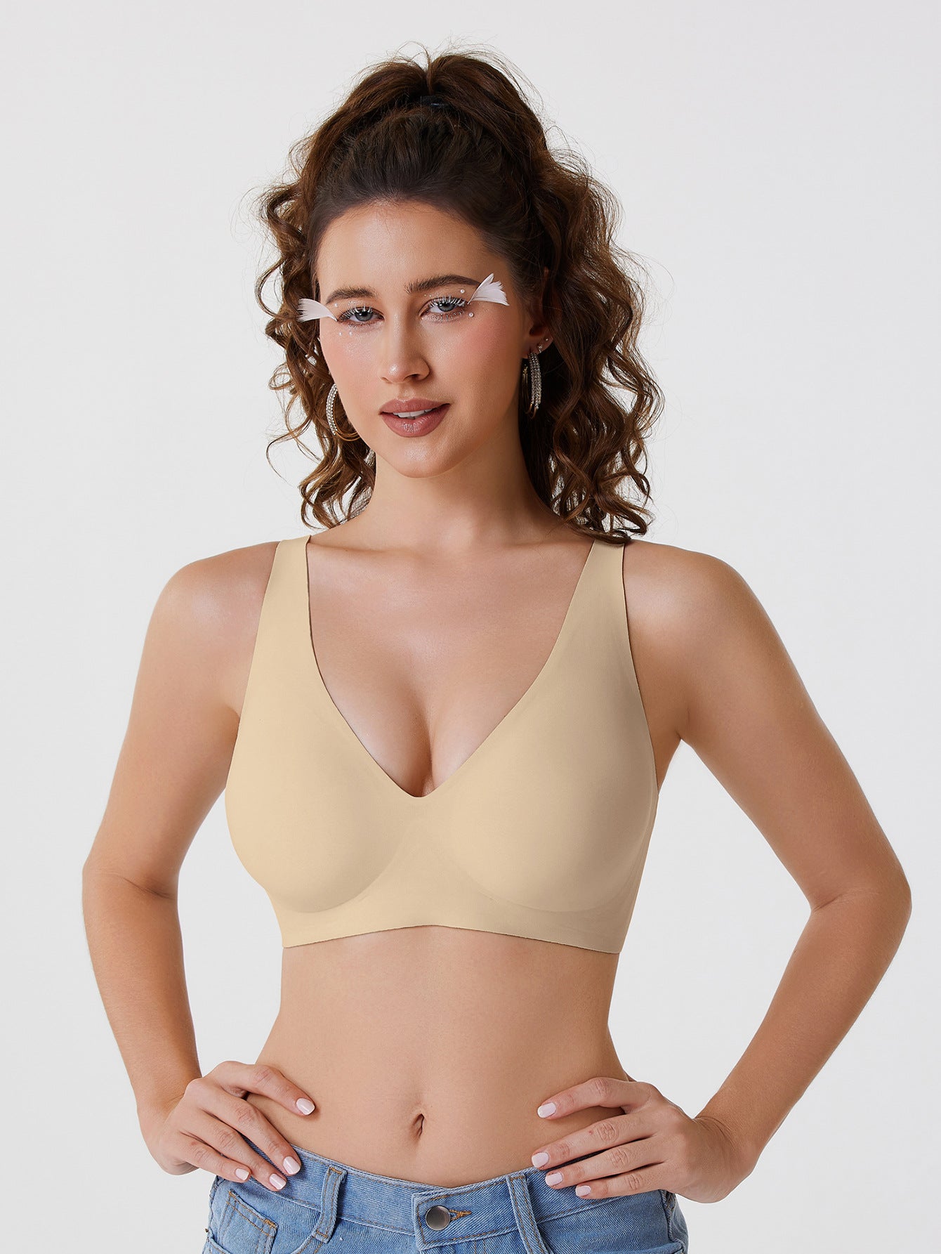 seamless deep v wire-free bra – comfortable push up support bra for women