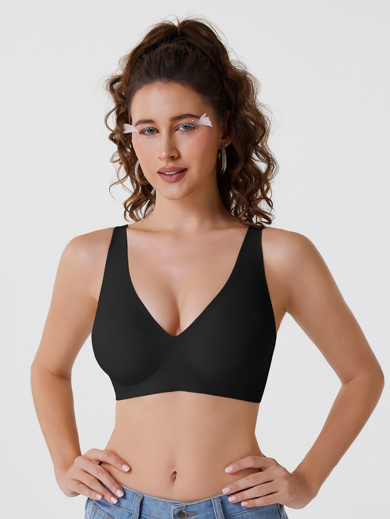 seamless deep v wire-free bra – comfortable push up support bra for women