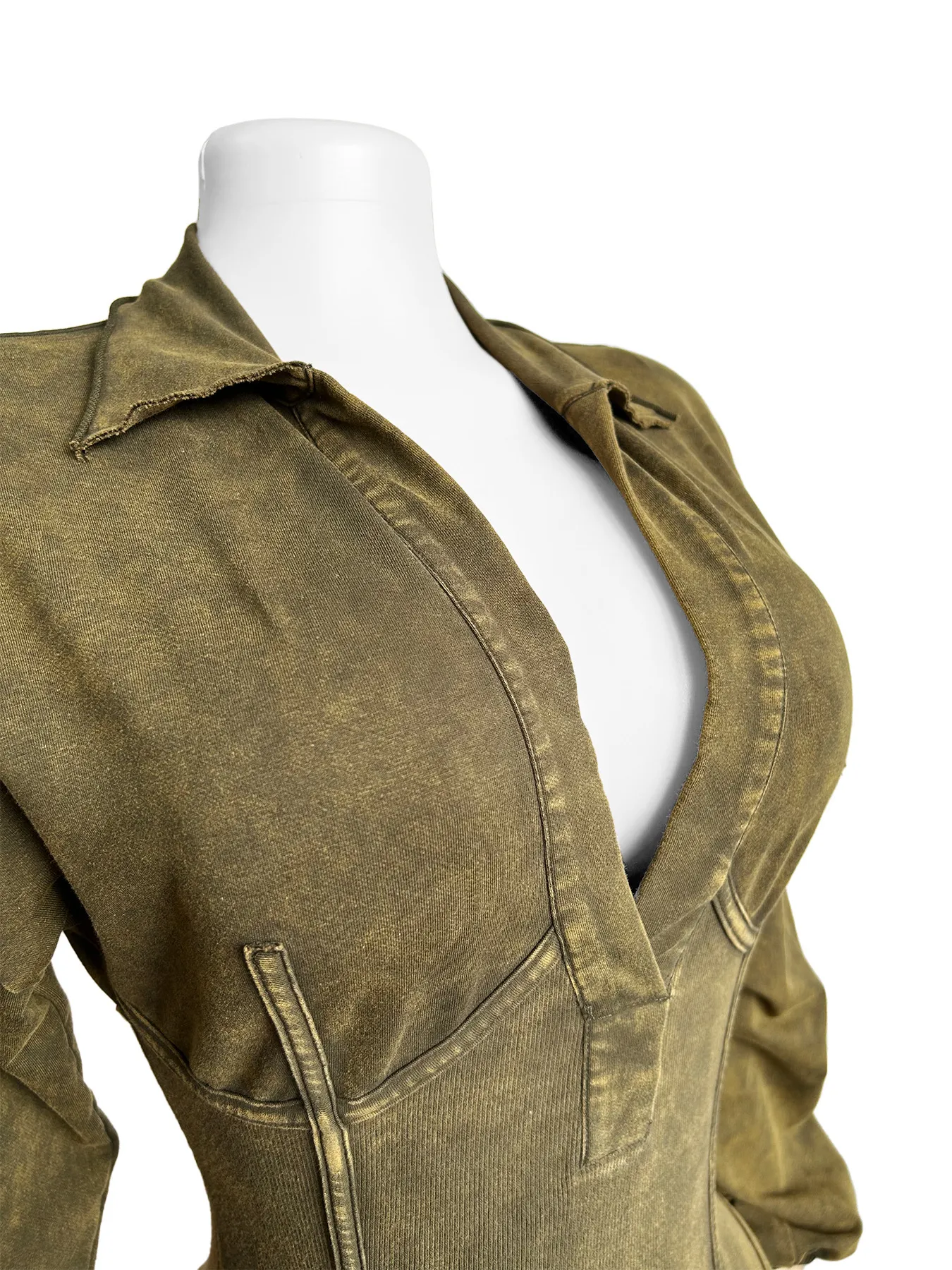 women’s washed distressed deep v jumpsuit – long sleeve tight fit